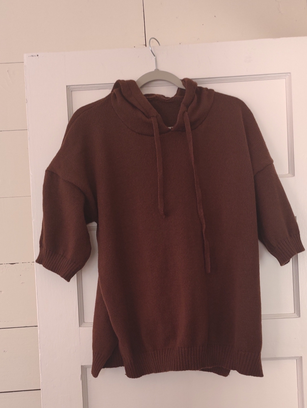 Women's Brown 3/4 Sleeve Pull Over Sweater With Hood